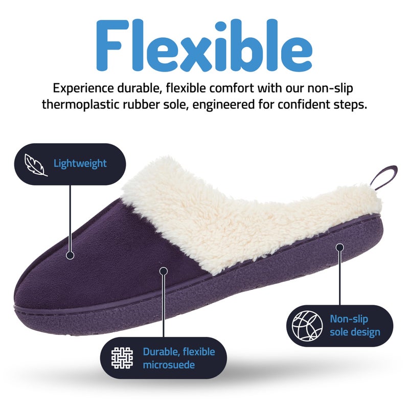 Floopi House Slippers for Women, Fur Lined Clog Womens Slippers Cozy Memory Foam with Indoor & Outdoor Anti Skid Sole (L, Purple-301) - Image 5